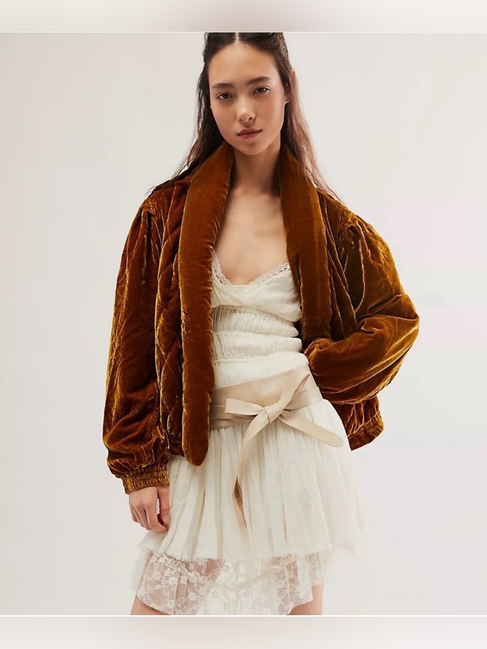 Free People Good Game Velvet Bomber Jacket M Boho 70s Retro